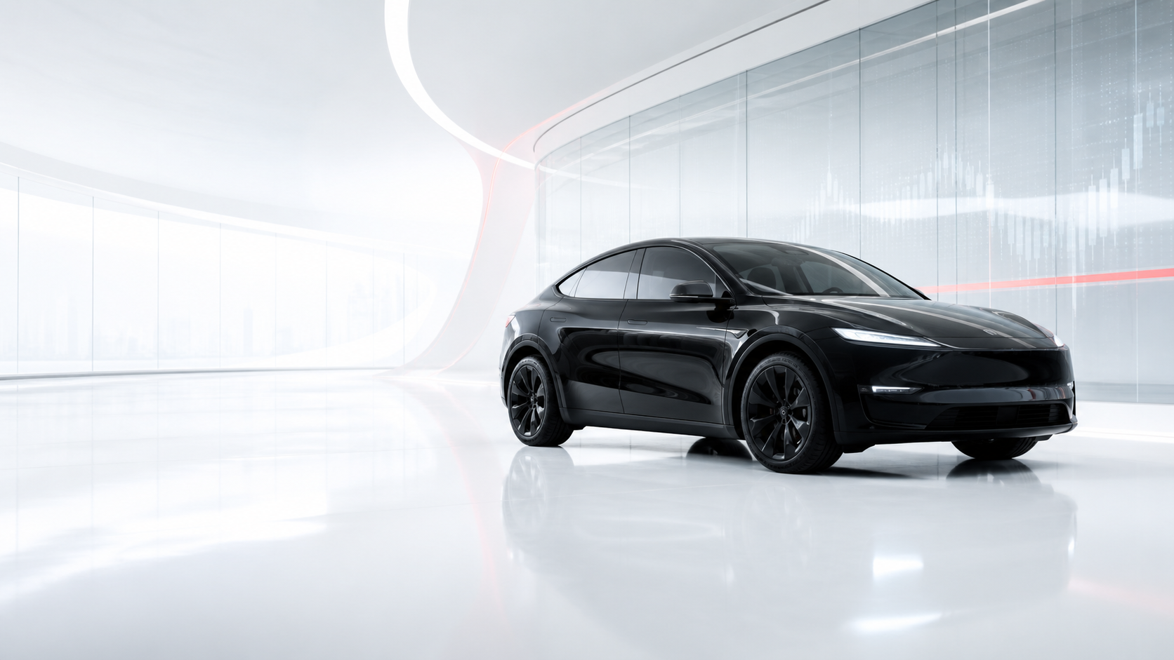 Black electric vehicle in a light market studio